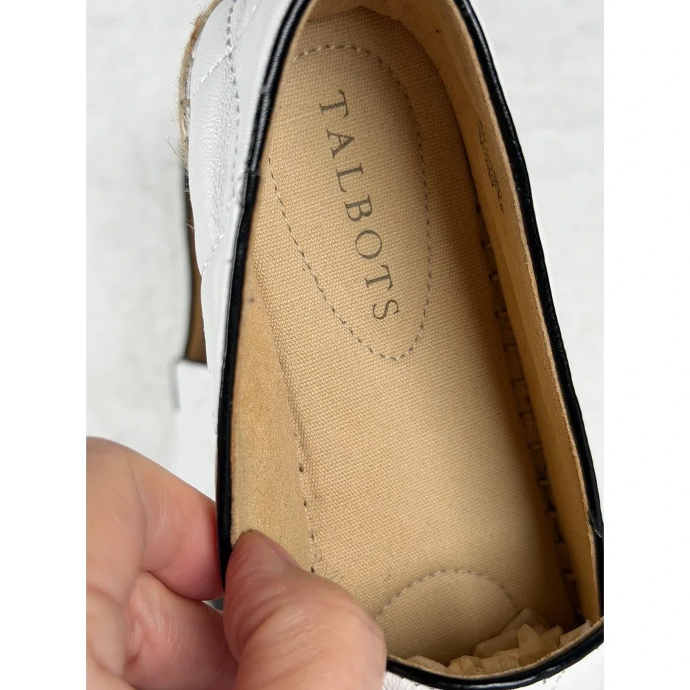 Talbots Espadrilles Women 6.5‎ White Black Quilted Leather Cap Toe Flats